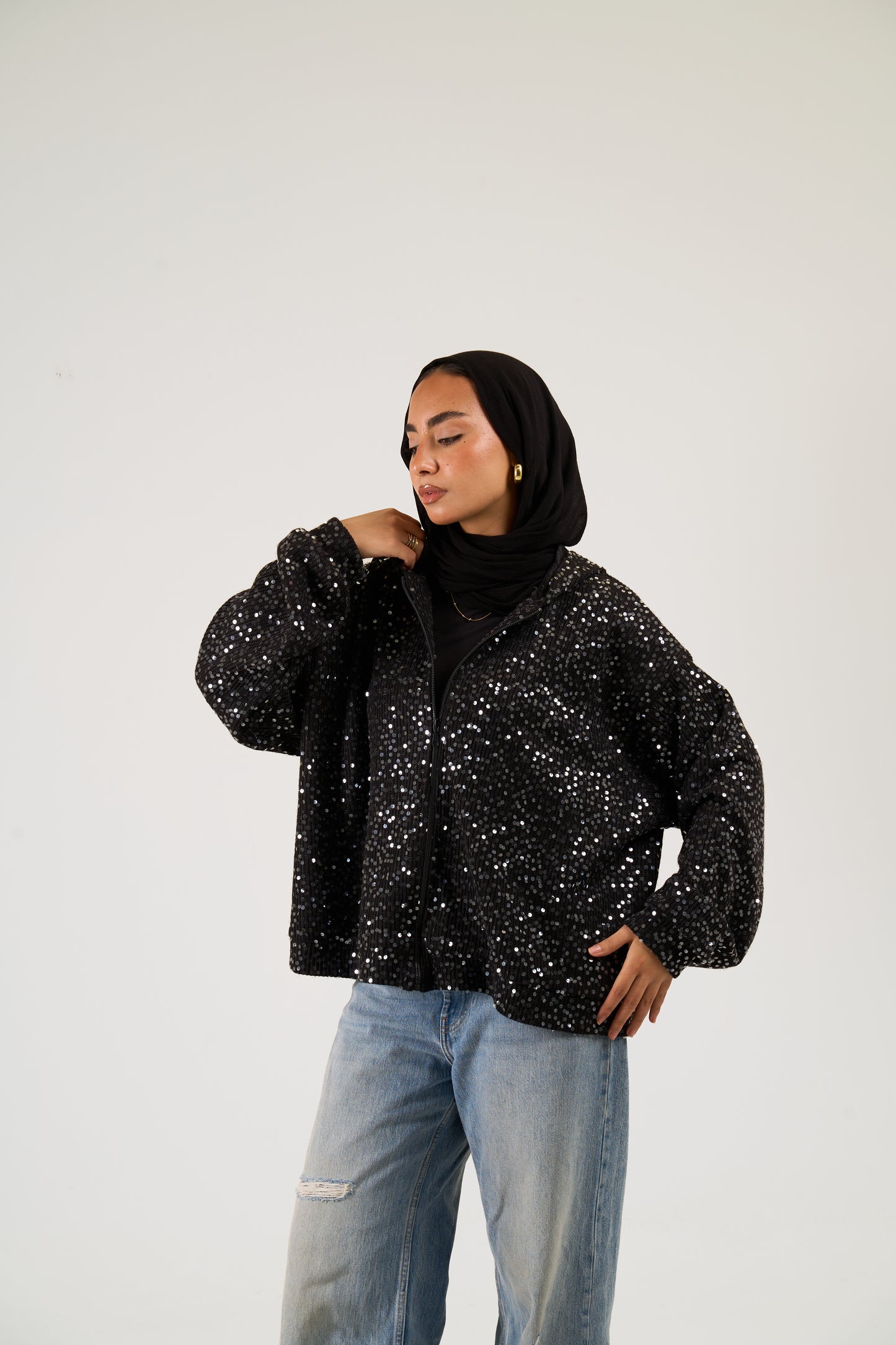 Sequin Statement Jacket in black