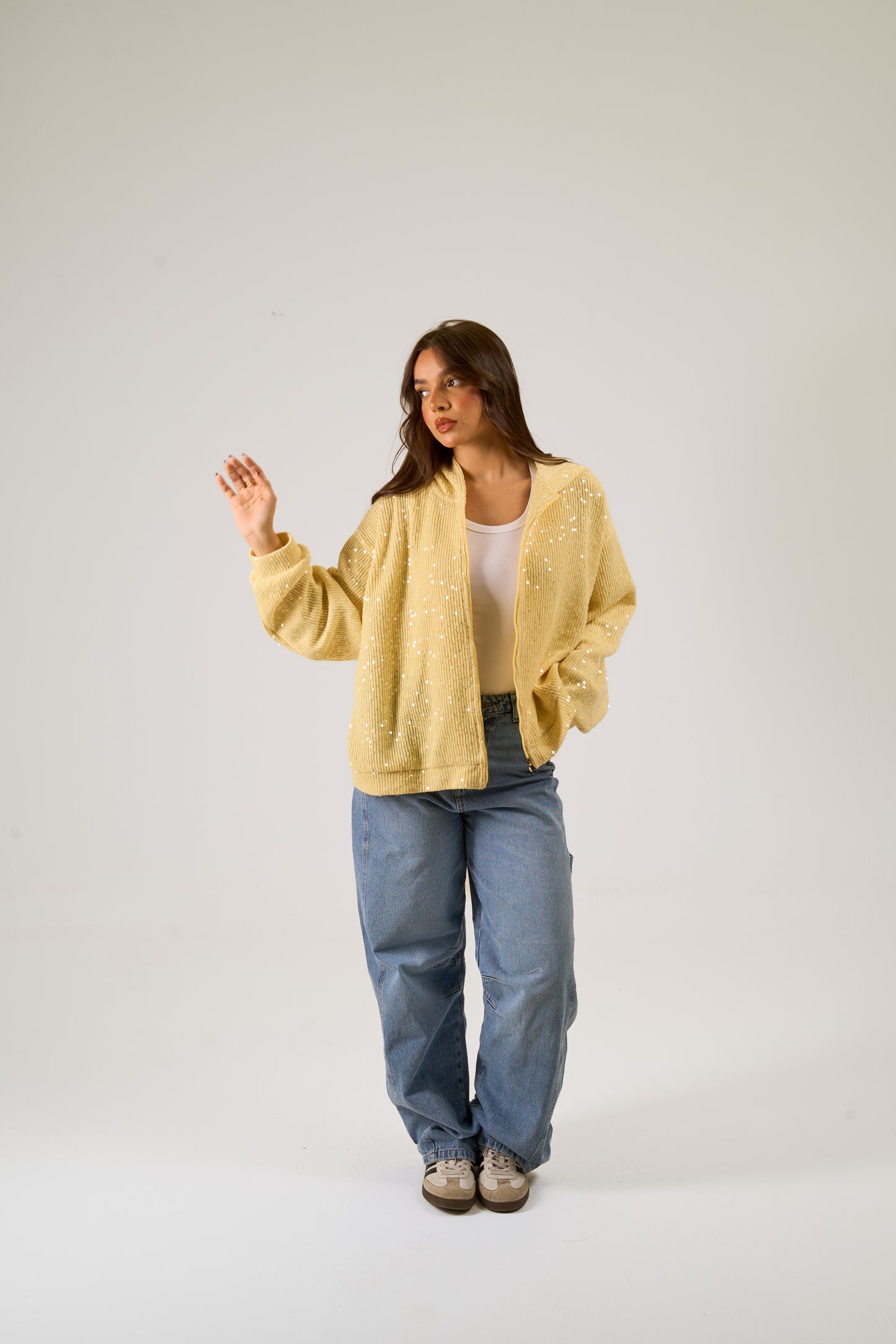 Sequin Statement Jacket in butter yellow