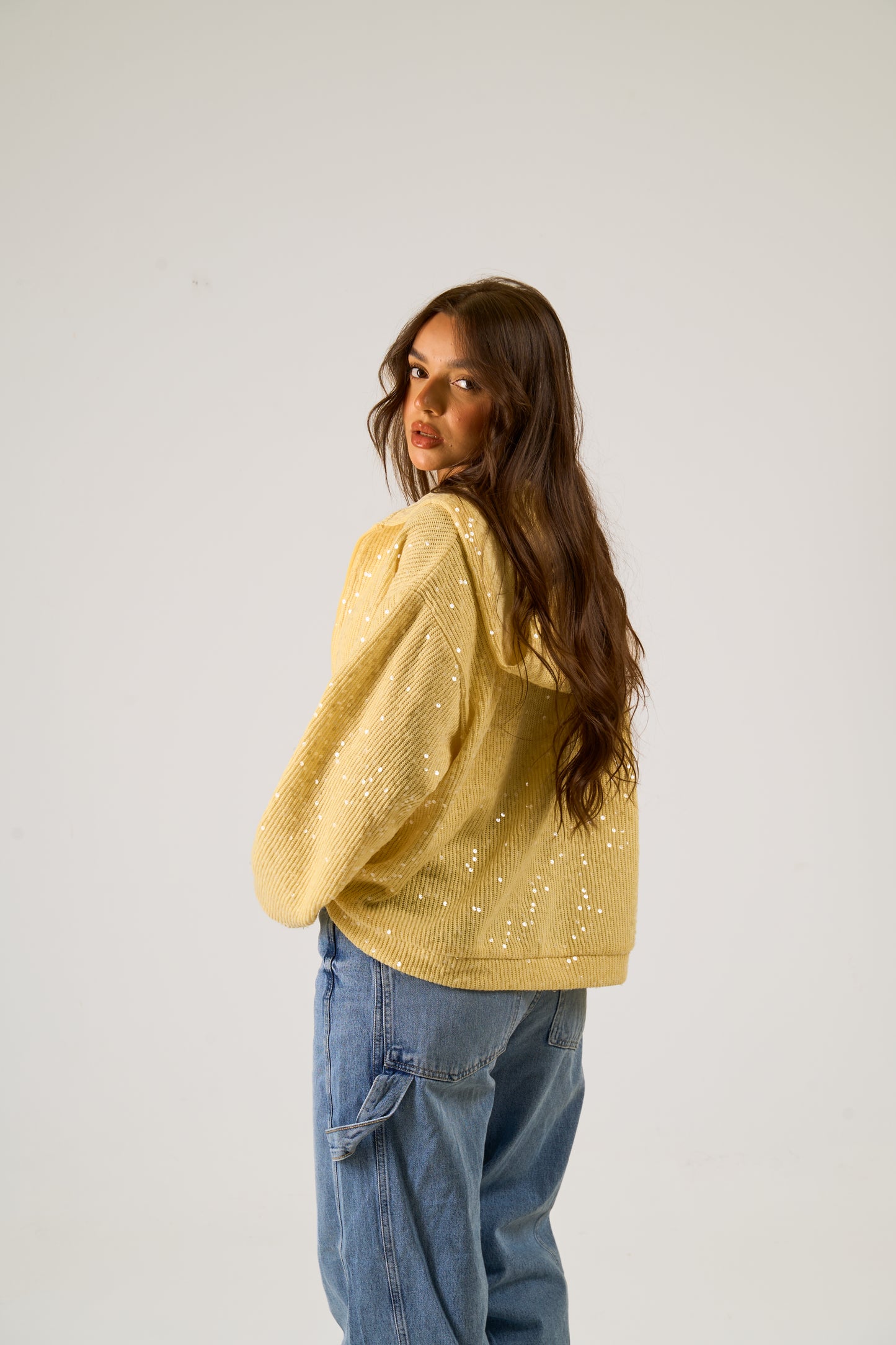 Sequin Statement Jacket in butter yellow