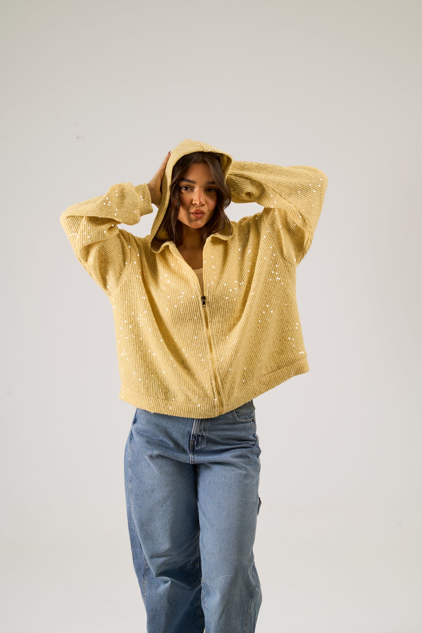 Sequin Statement Jacket in butter yellow