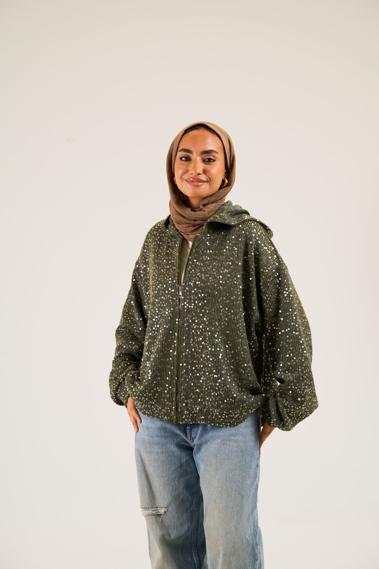 Sequin Statement Jacket in olive