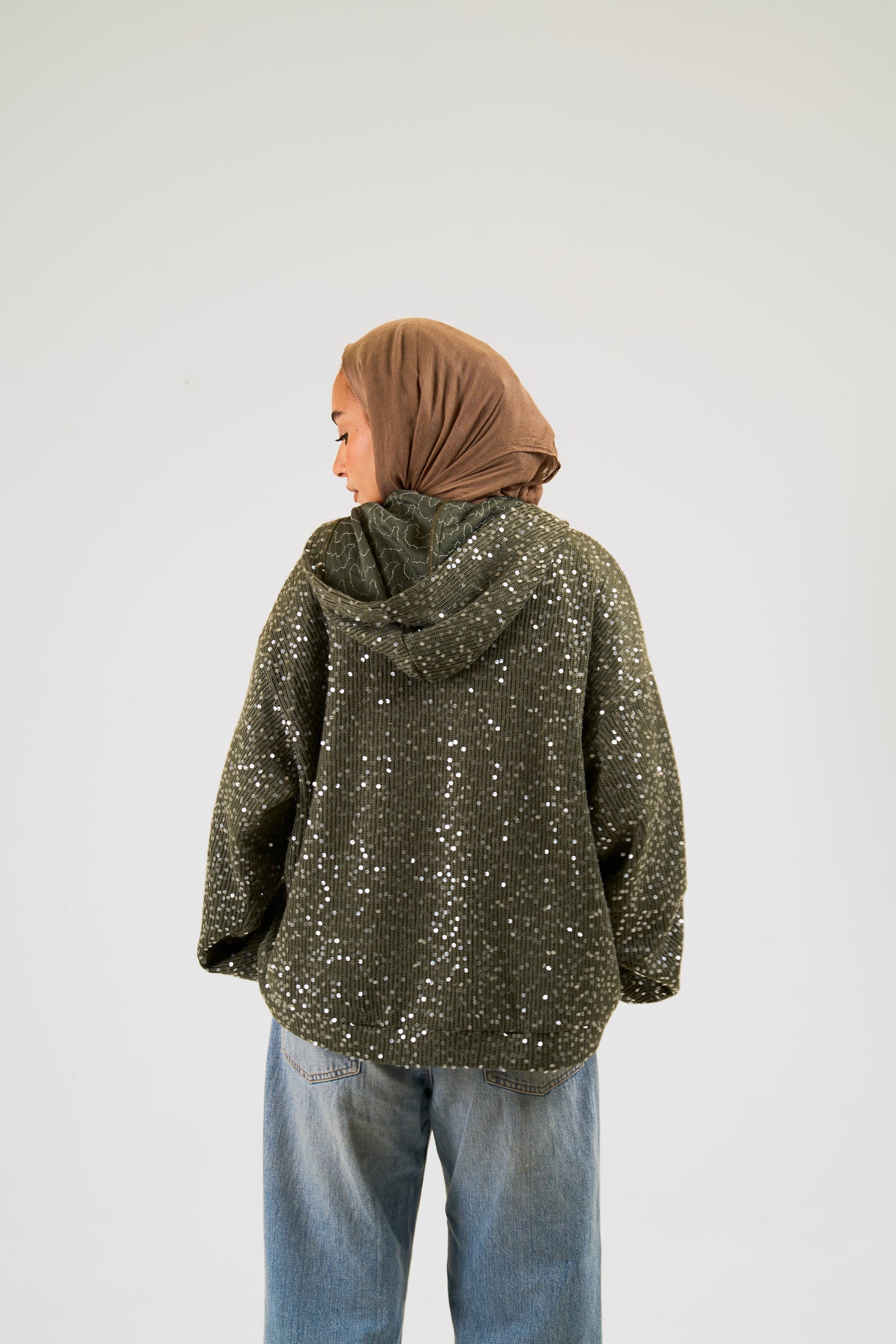 Sequin Statement Jacket in olive