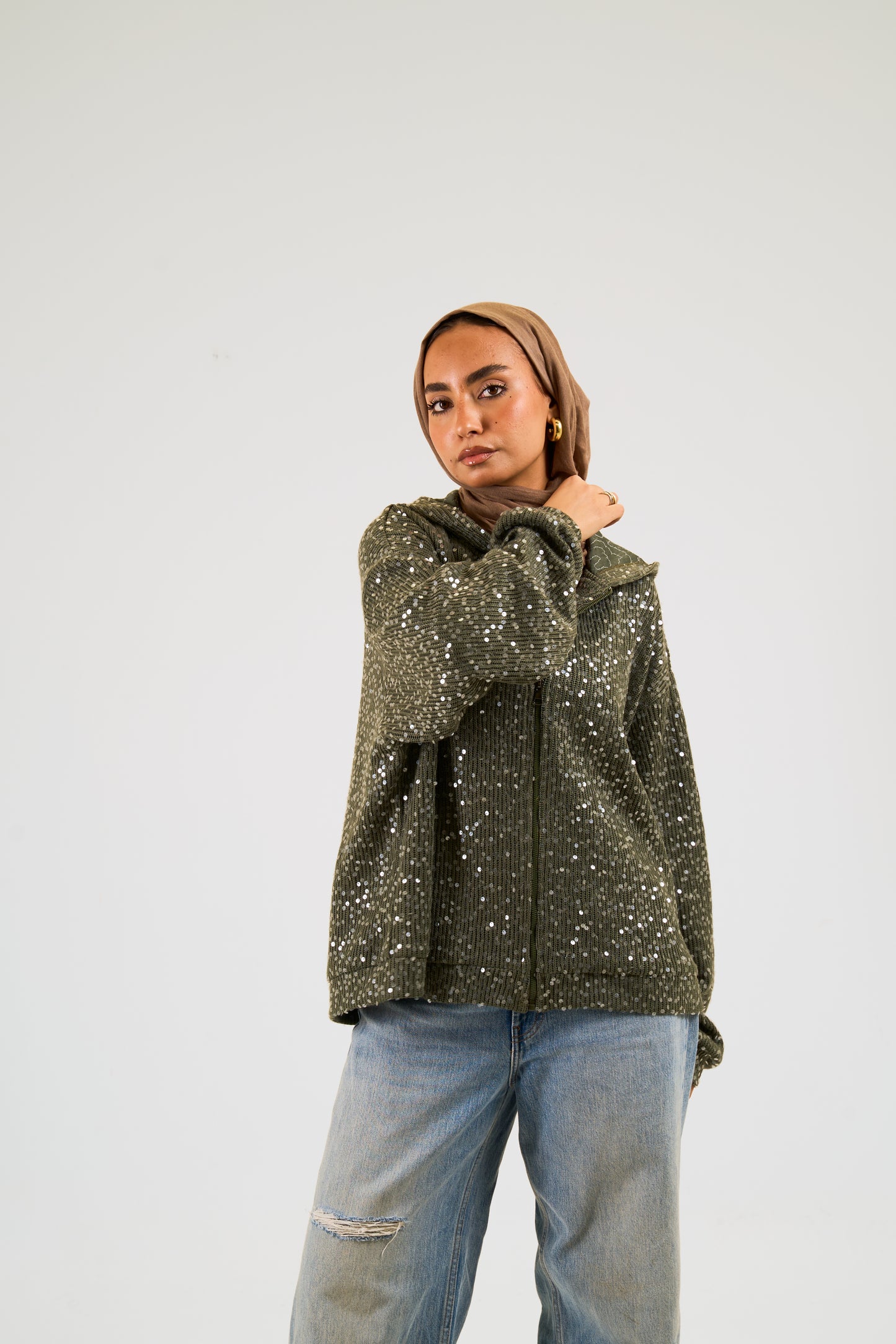 Sequin Statement Jacket in olive