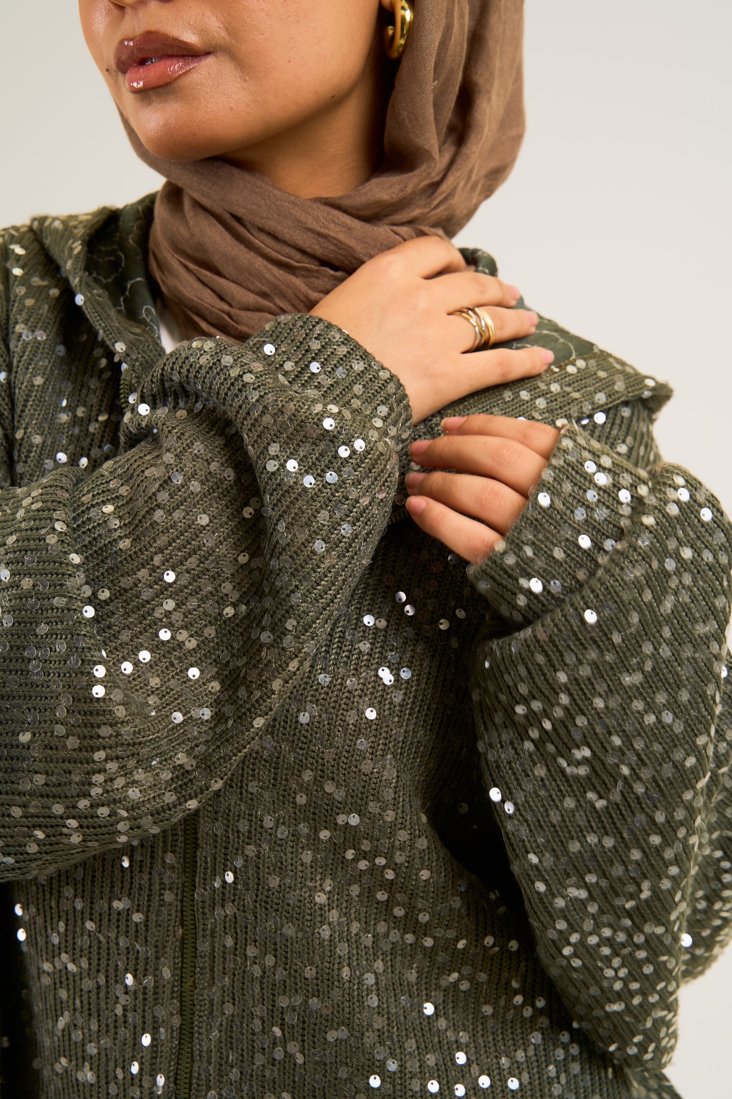 Sequin Statement Jacket in olive