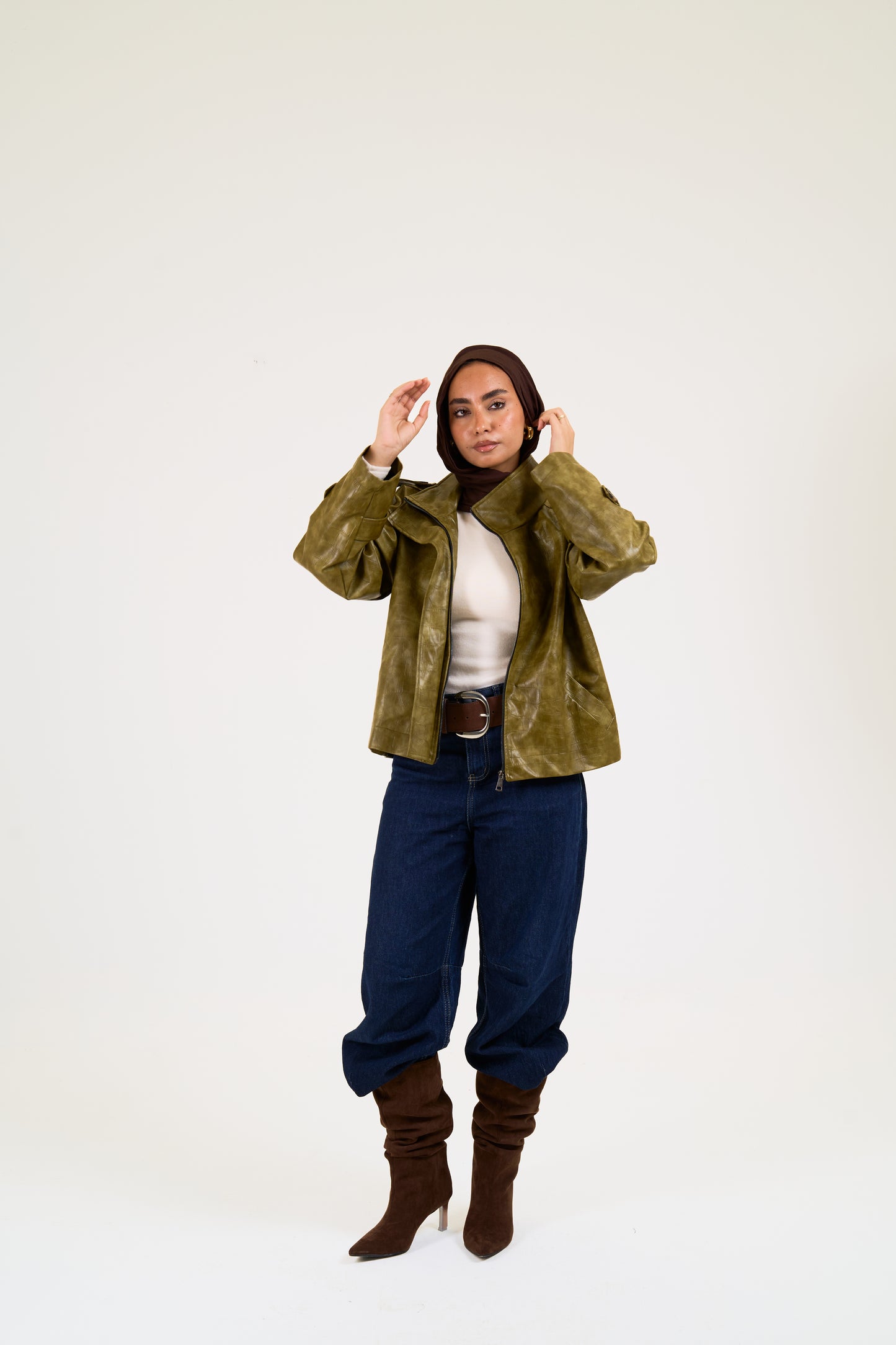 Croc leather jacket in Olive