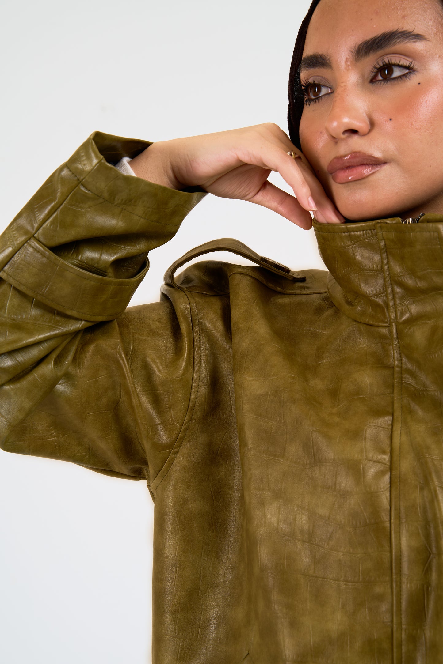 Croc leather jacket in Olive