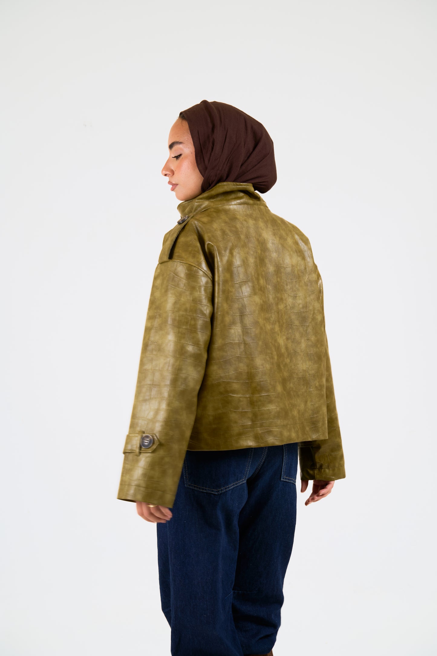 Croc leather jacket in Olive