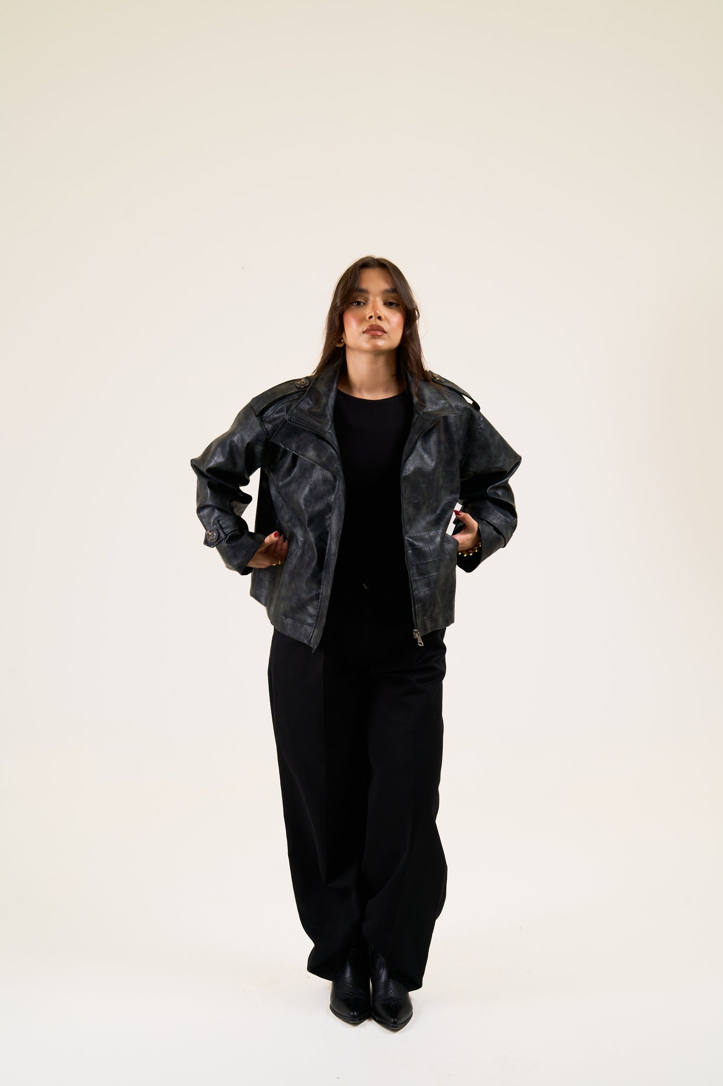 Croc leather jacket in Black