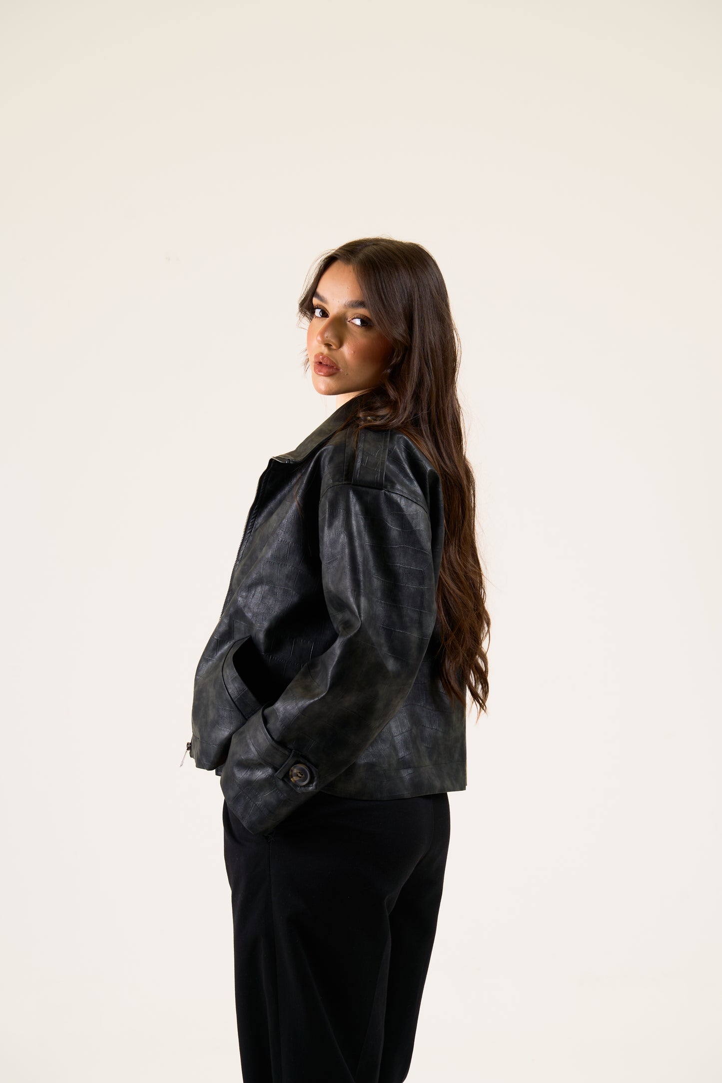 Croc leather jacket in Black