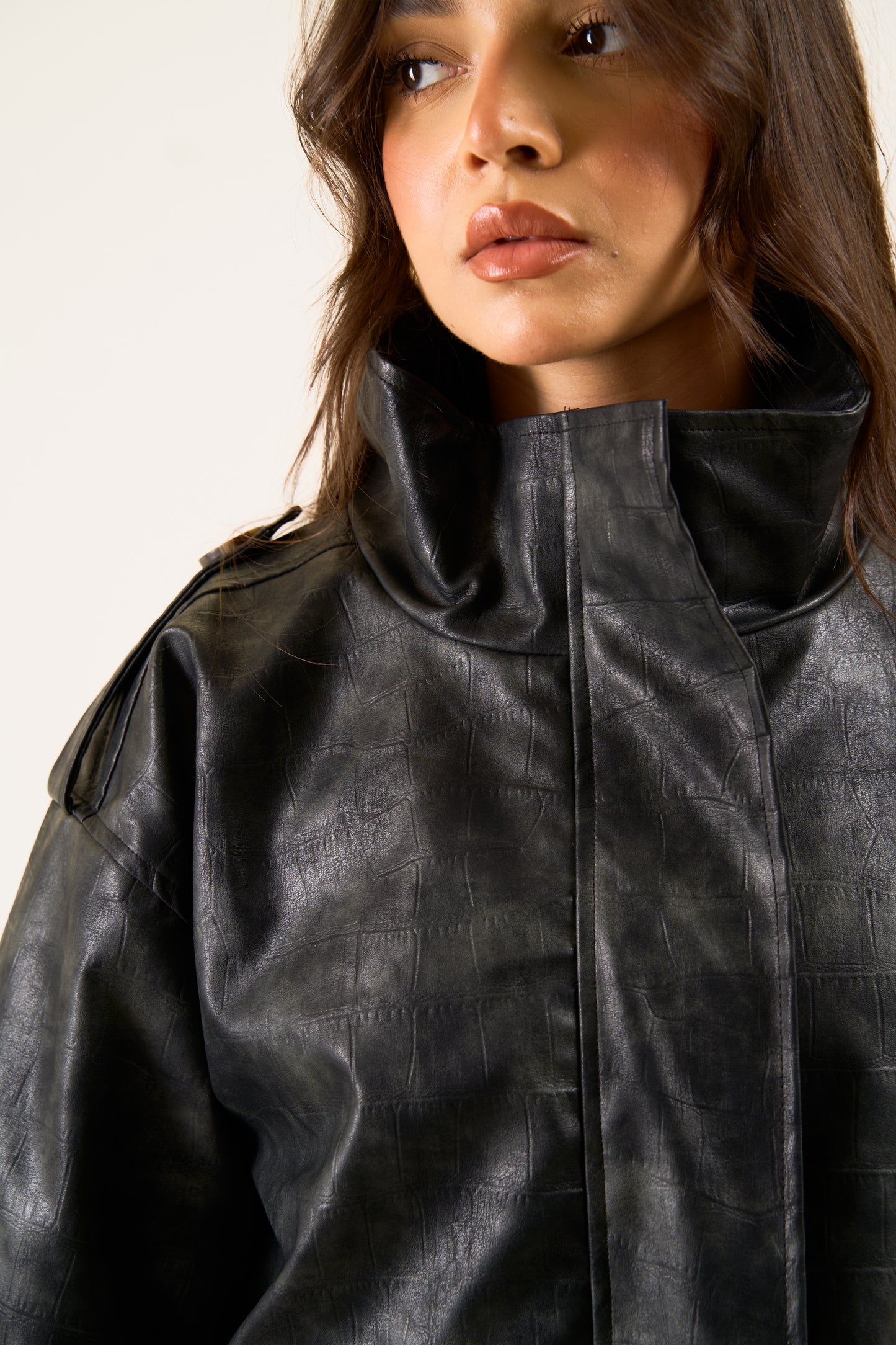 Croc leather jacket in Black