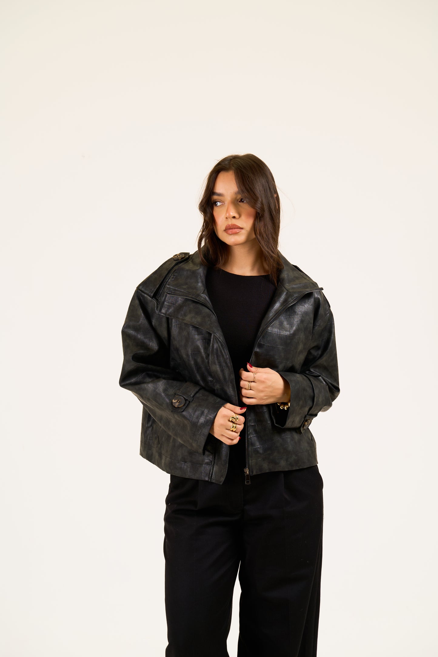 Croc leather jacket in Black