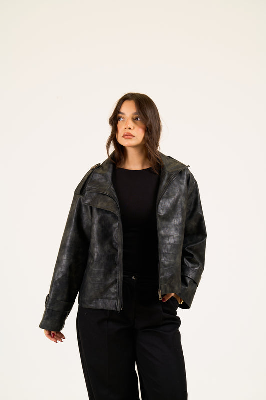 Croc leather jacket in Black
