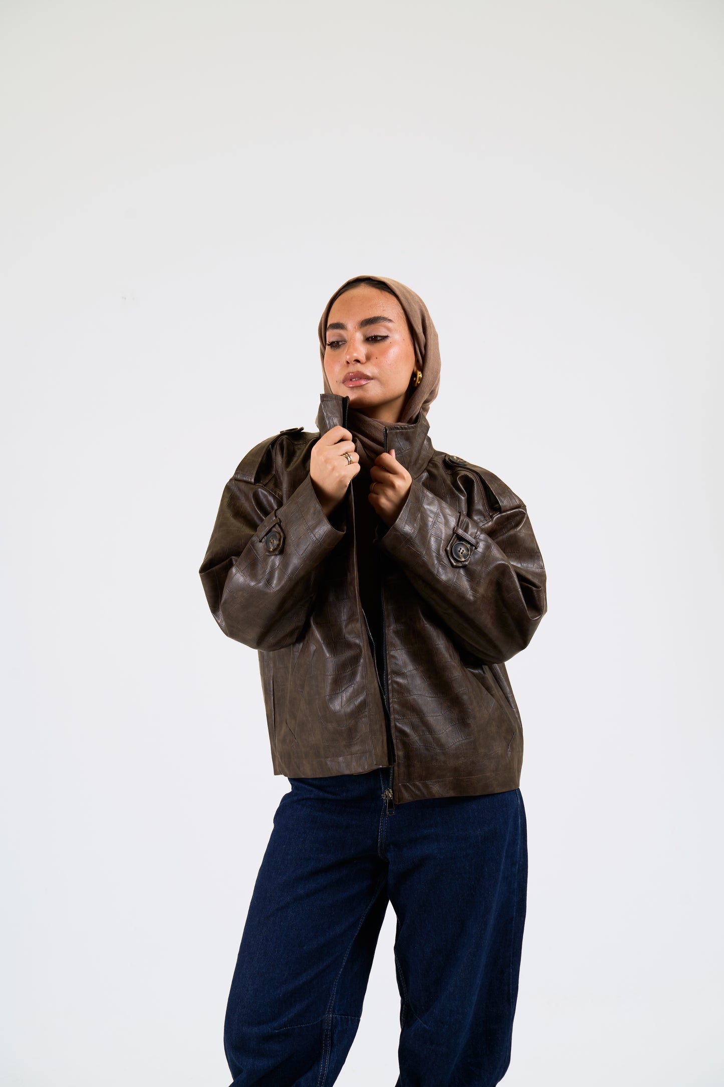 Croc leather jacket in brown