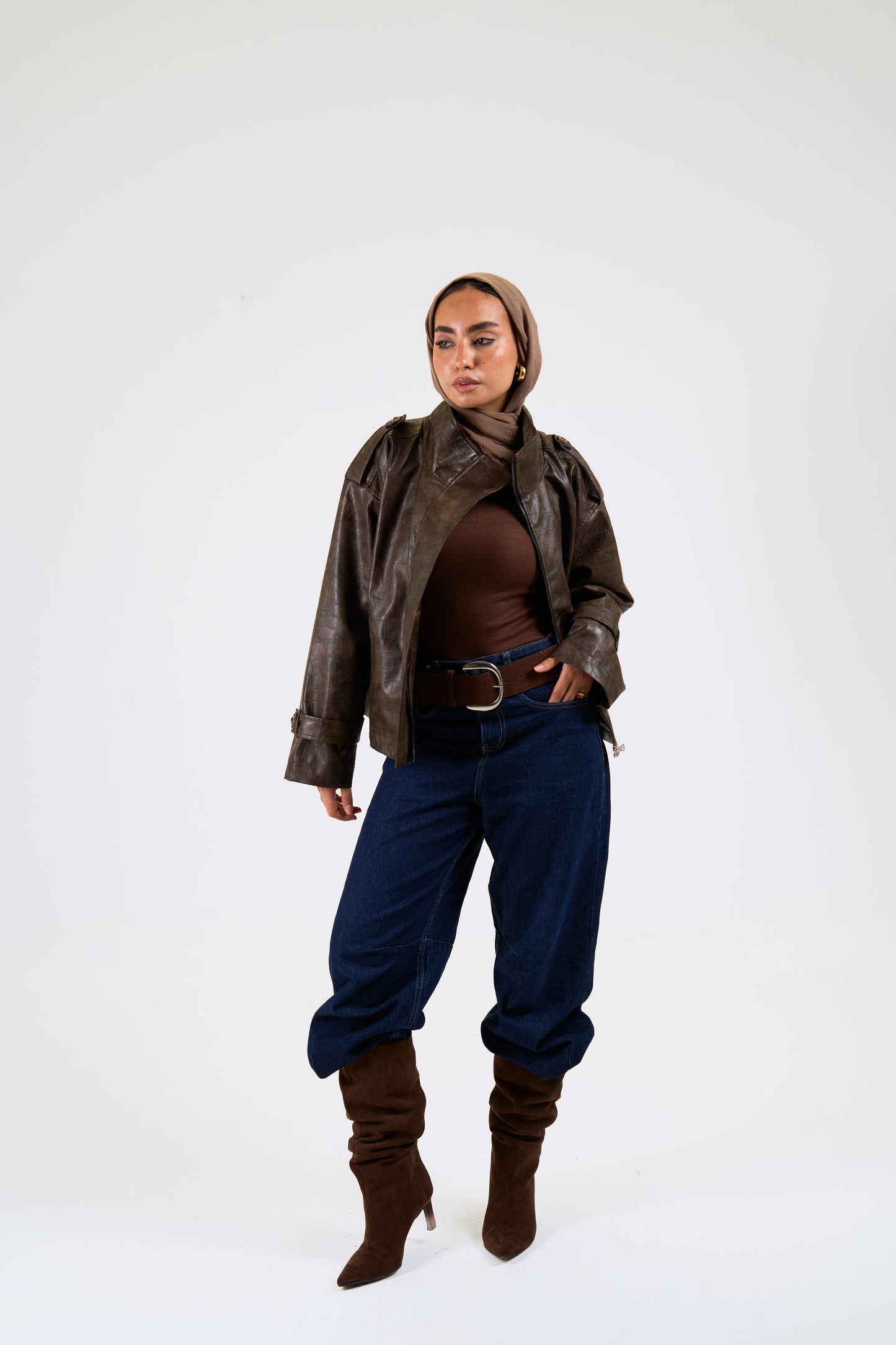 Croc leather jacket in brown