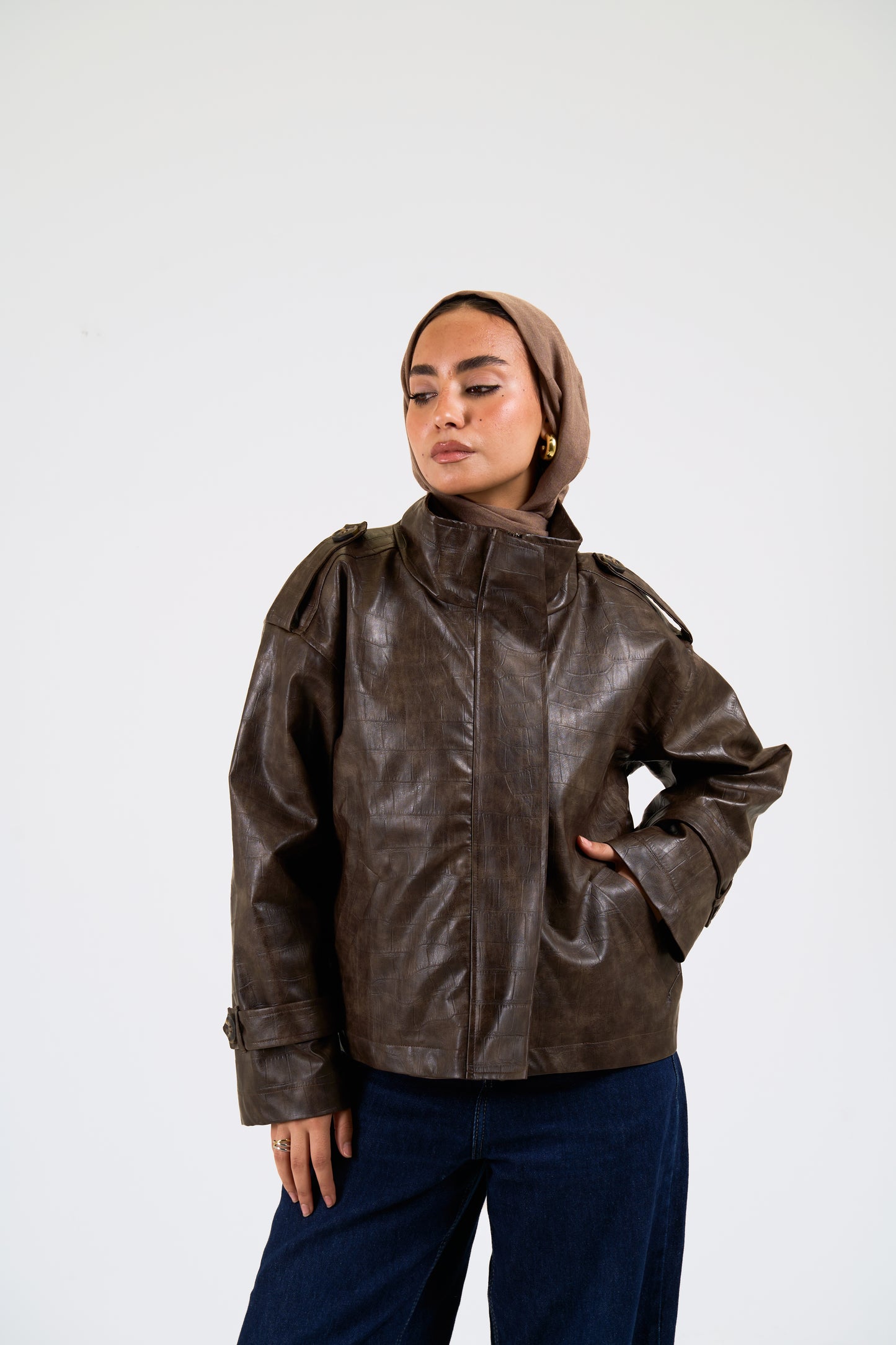 Croc leather jacket in brown