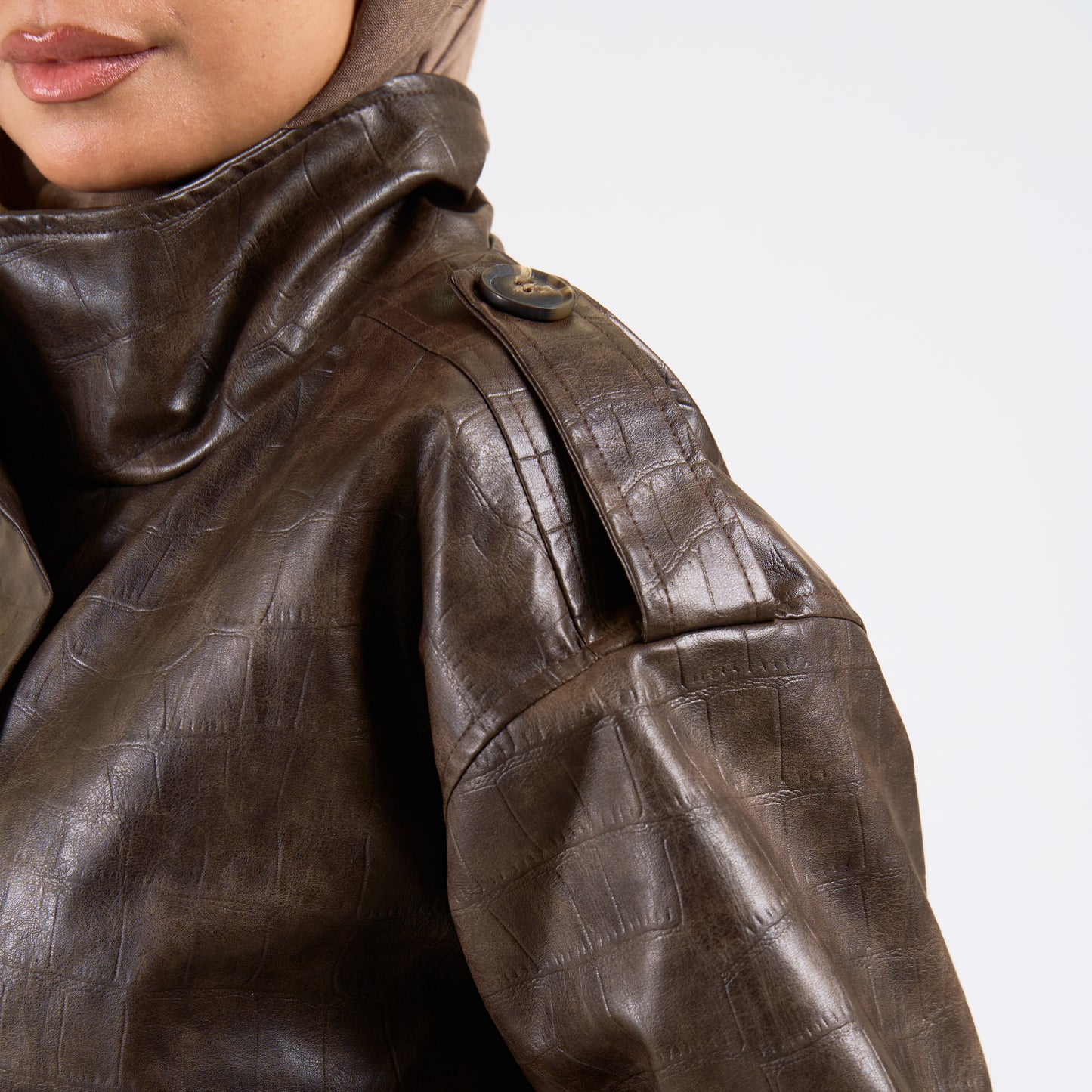 Croc leather jacket in brown