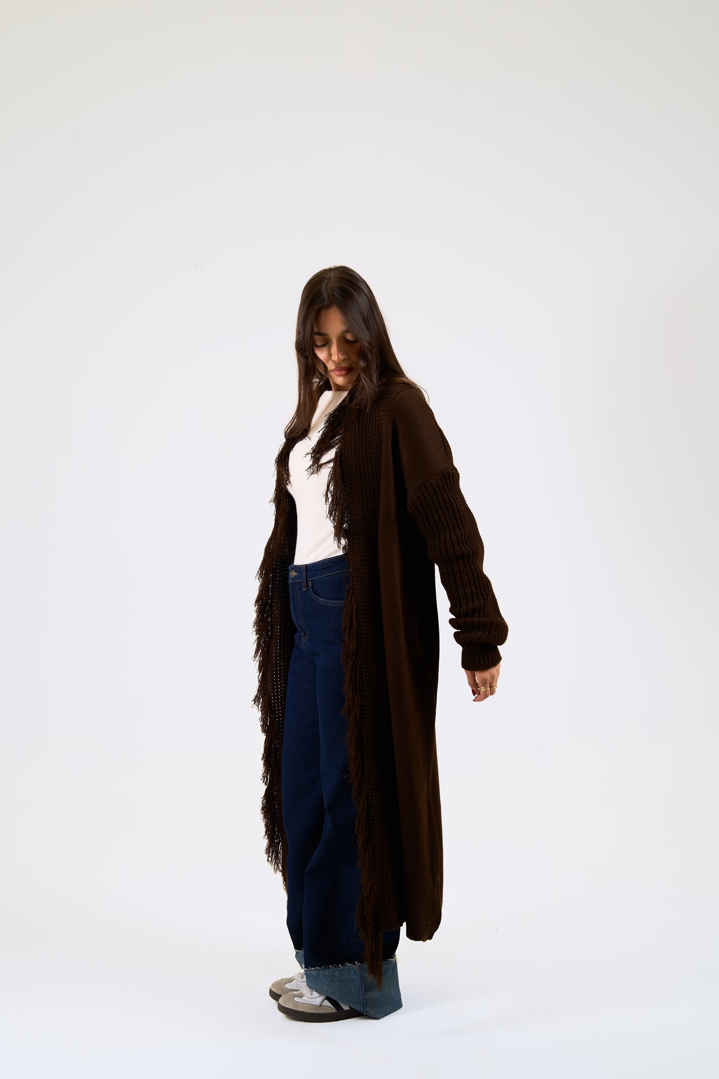 Free Spirit Fringe Cardigan in brown