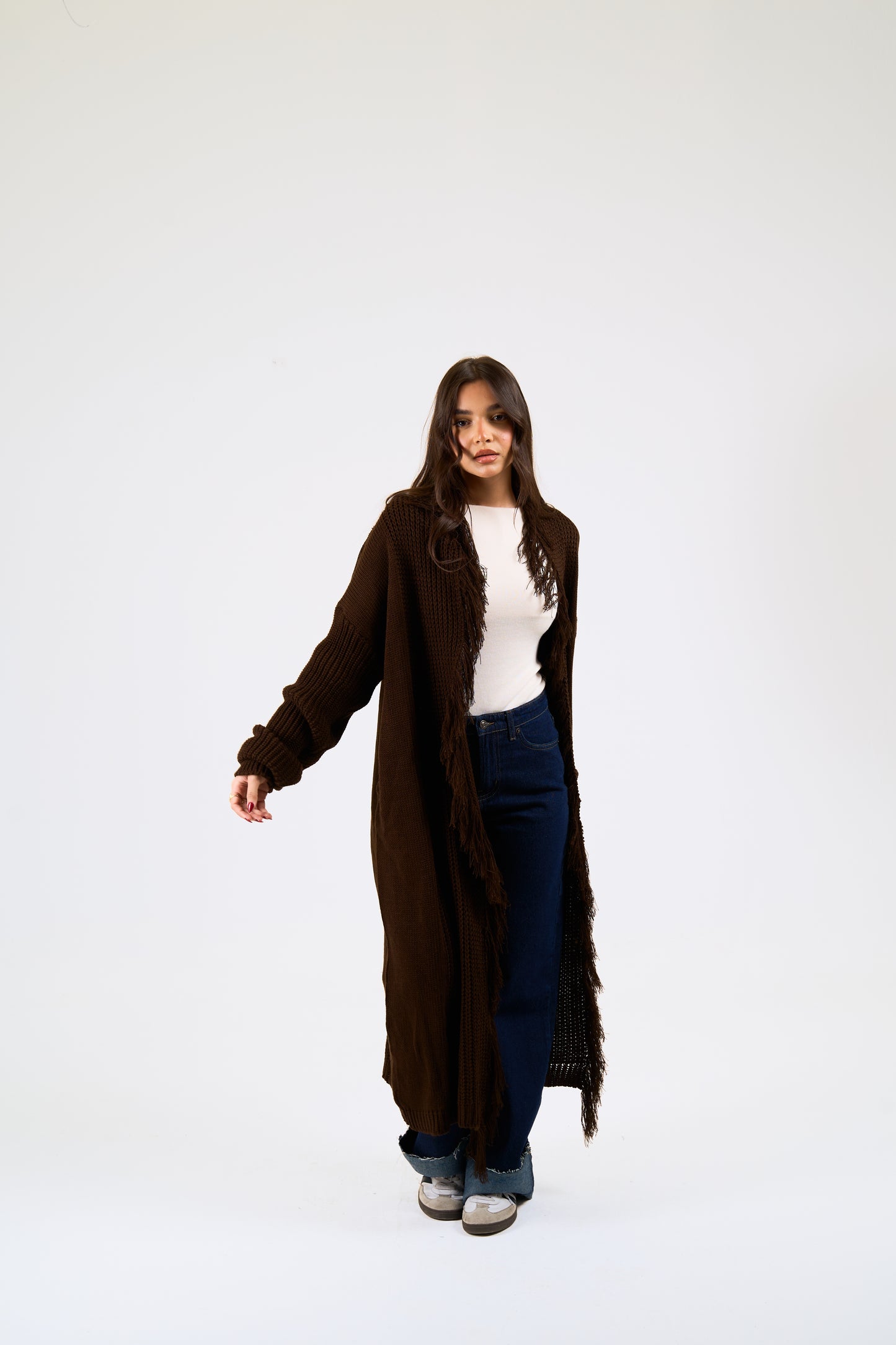 Free Spirit Fringe Cardigan in brown