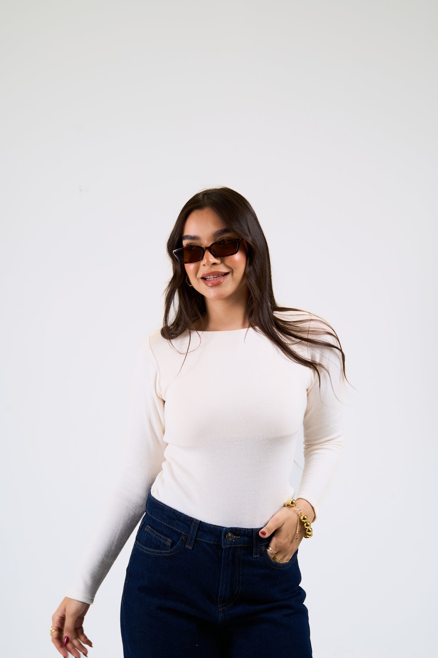 long sleeves basic top in Offwhite