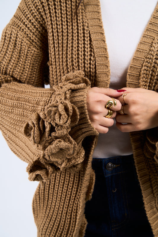Floral Cardigan in Mocha
