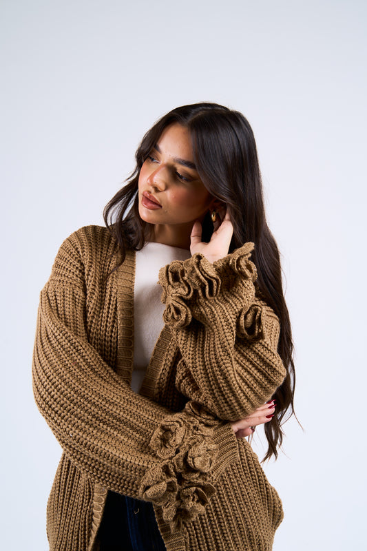 Floral Cardigan in Mocha