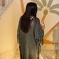 Fringe knit cardigan in olive