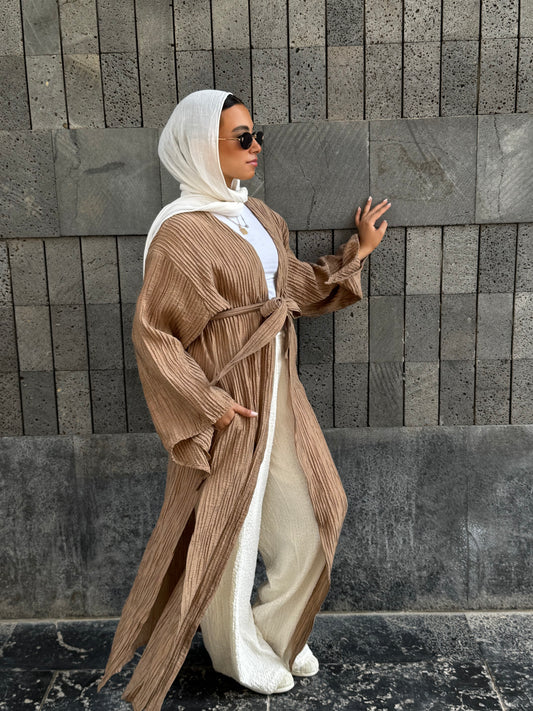 Crushed kimono in camel