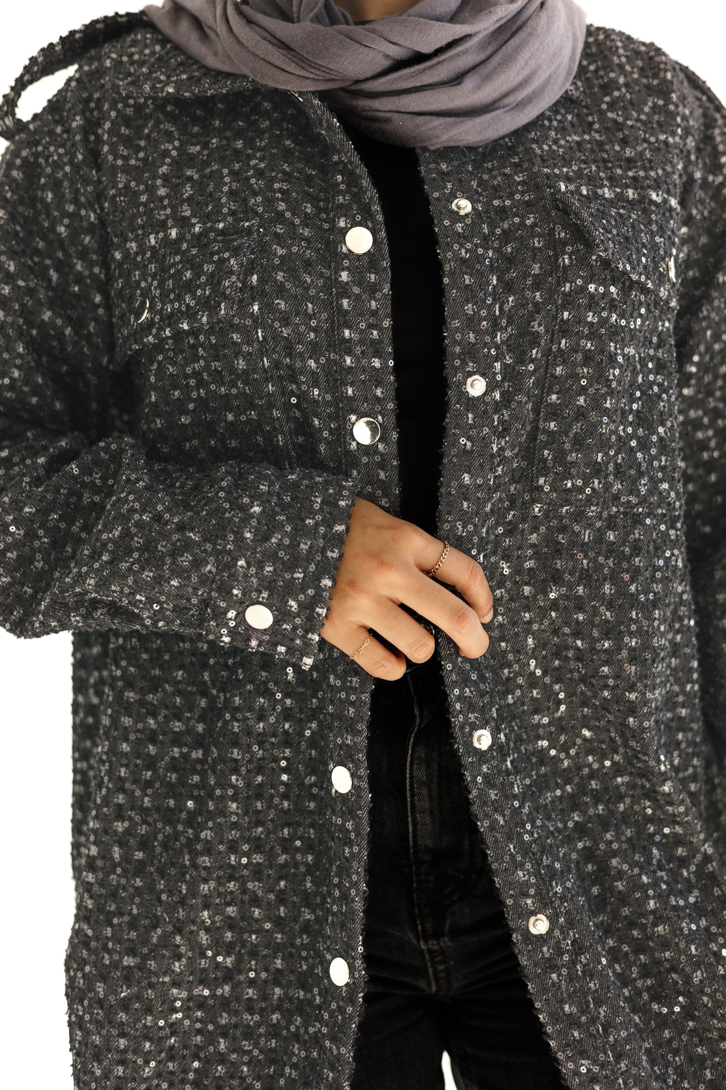 Crystal denim jacket in black