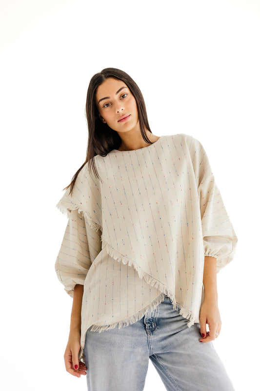 Criss Cross Linen Top in Off white