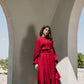 Asymmetrical dress in maroon
