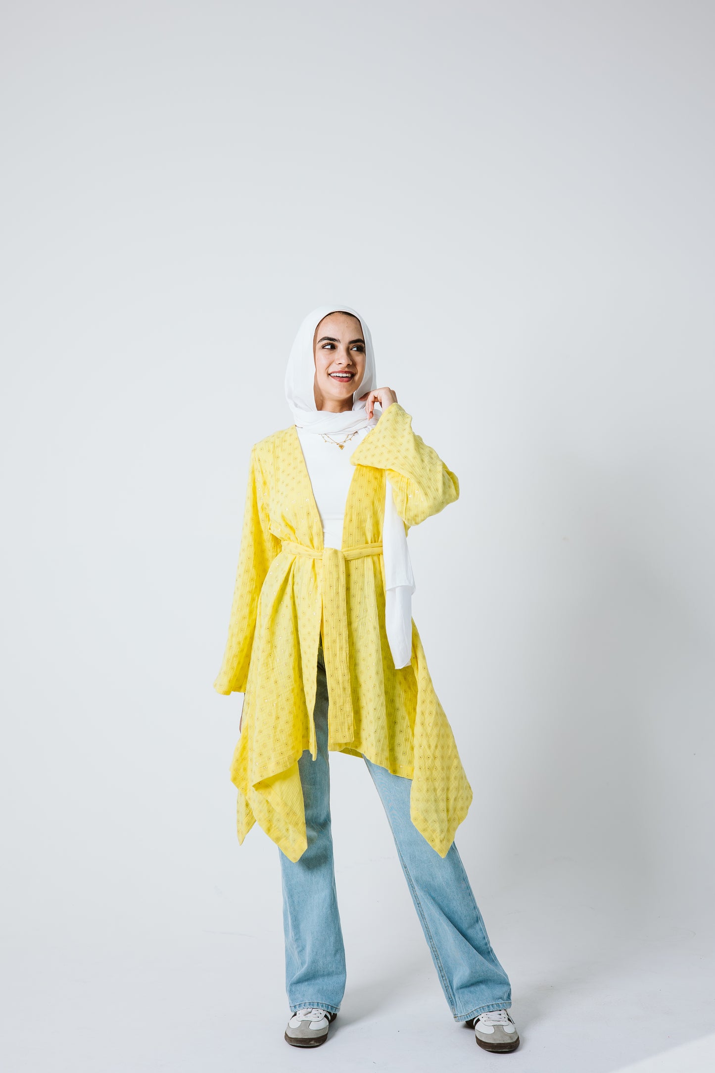 Sunny asymmetrical kimono in yellow