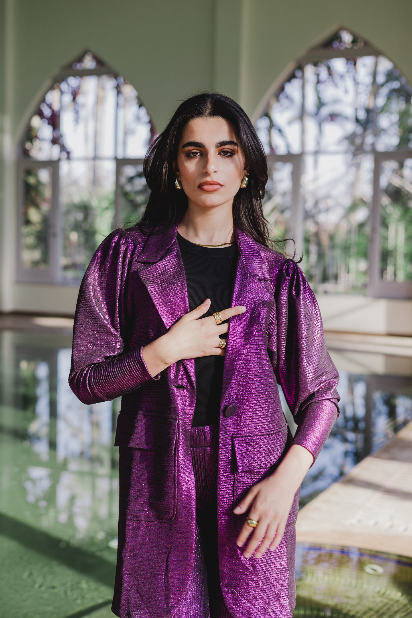 Shimmer blazer set in purple