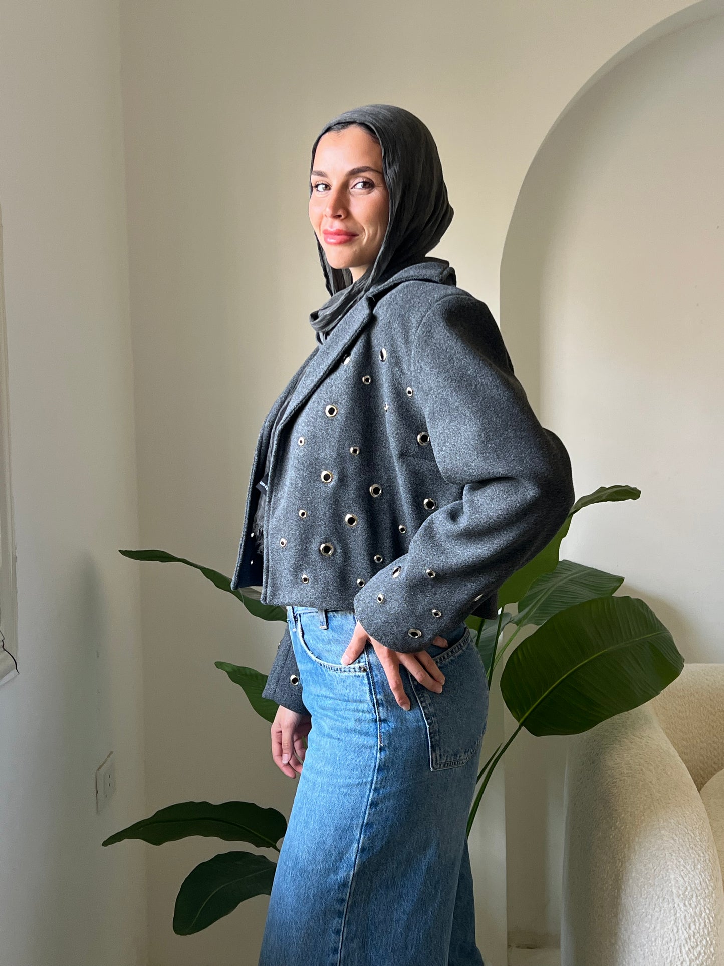 Pierced wool jacket in grey