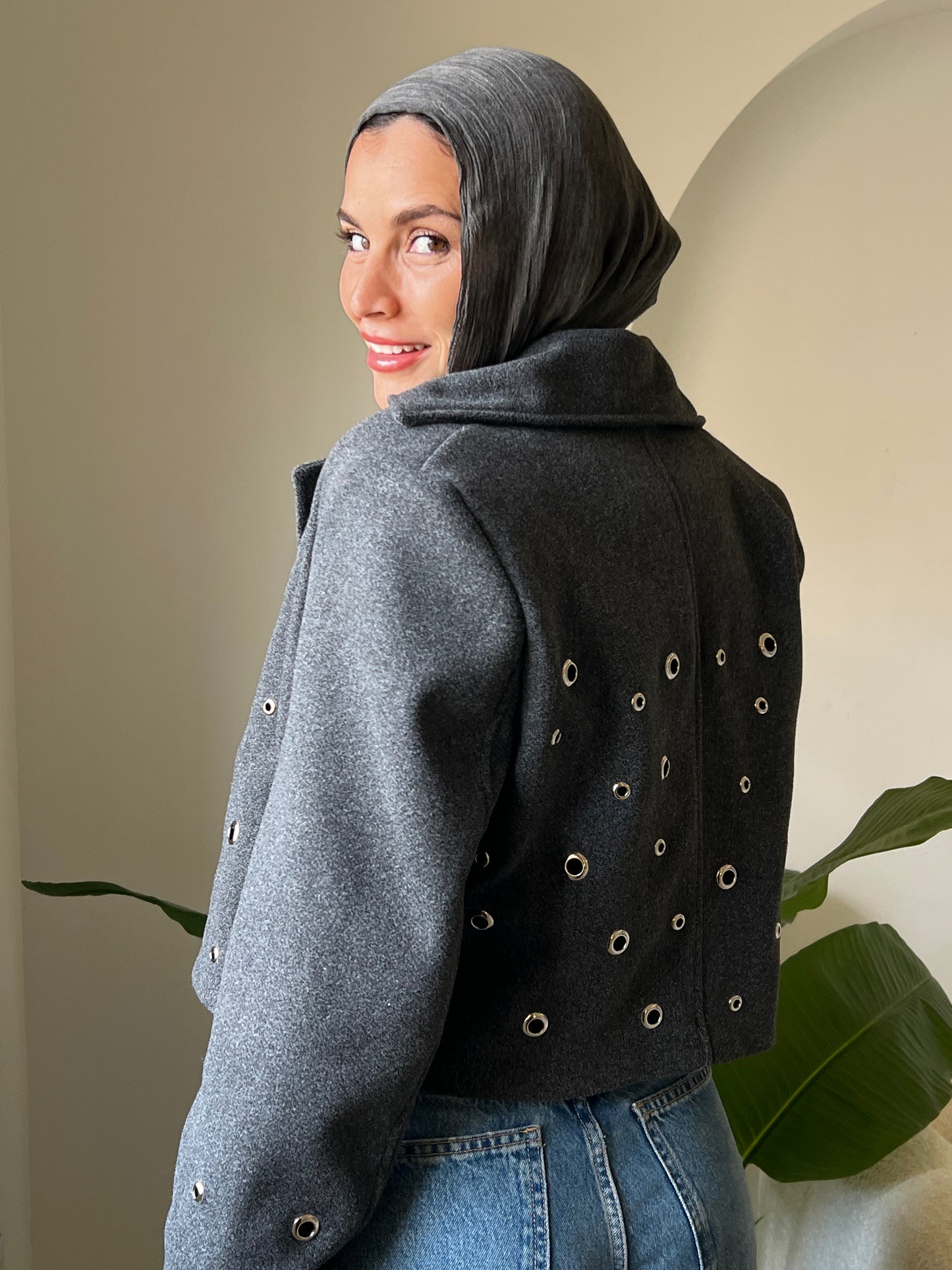 Pierced wool jacket in grey