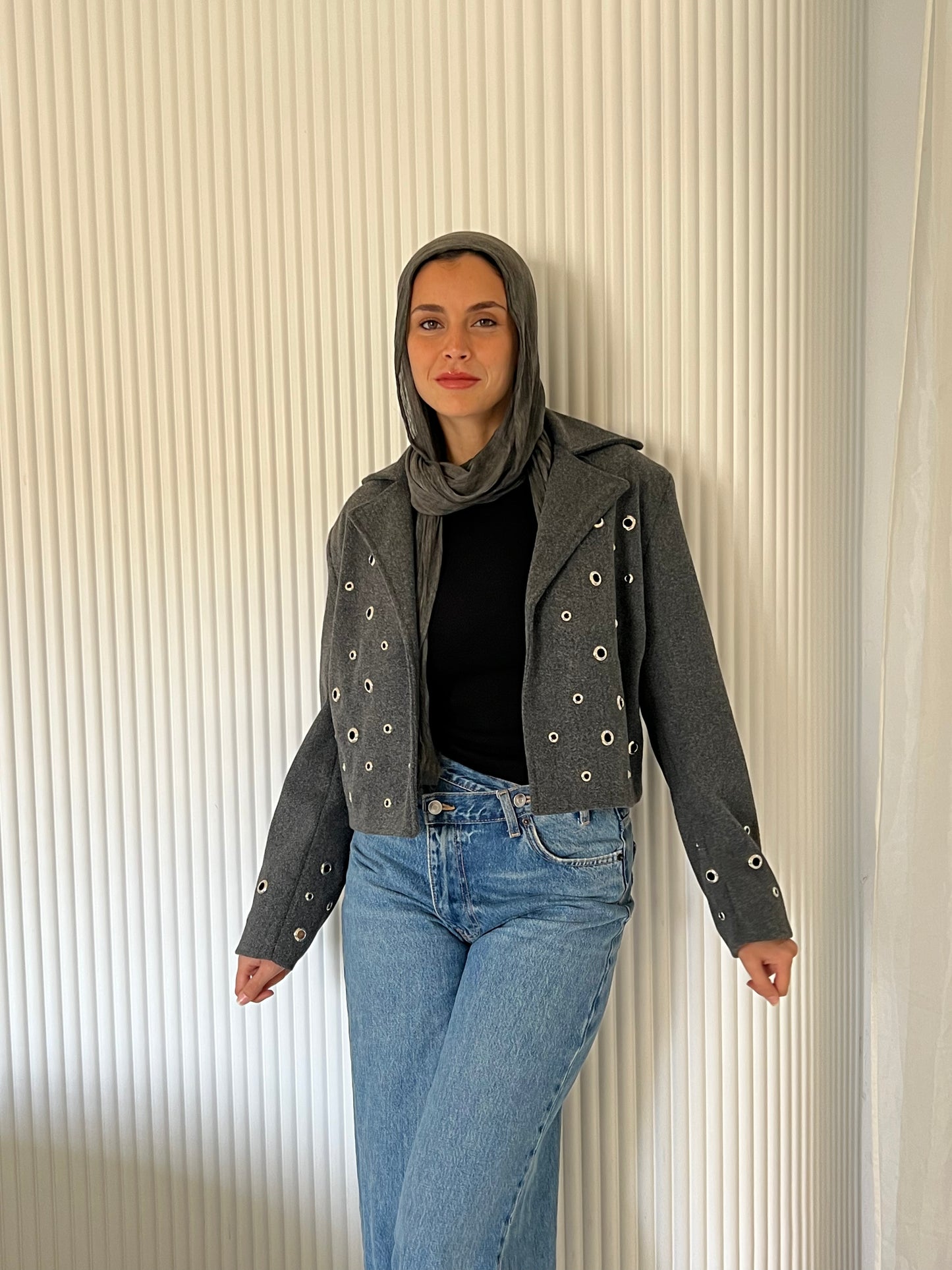 Pierced wool jacket in grey