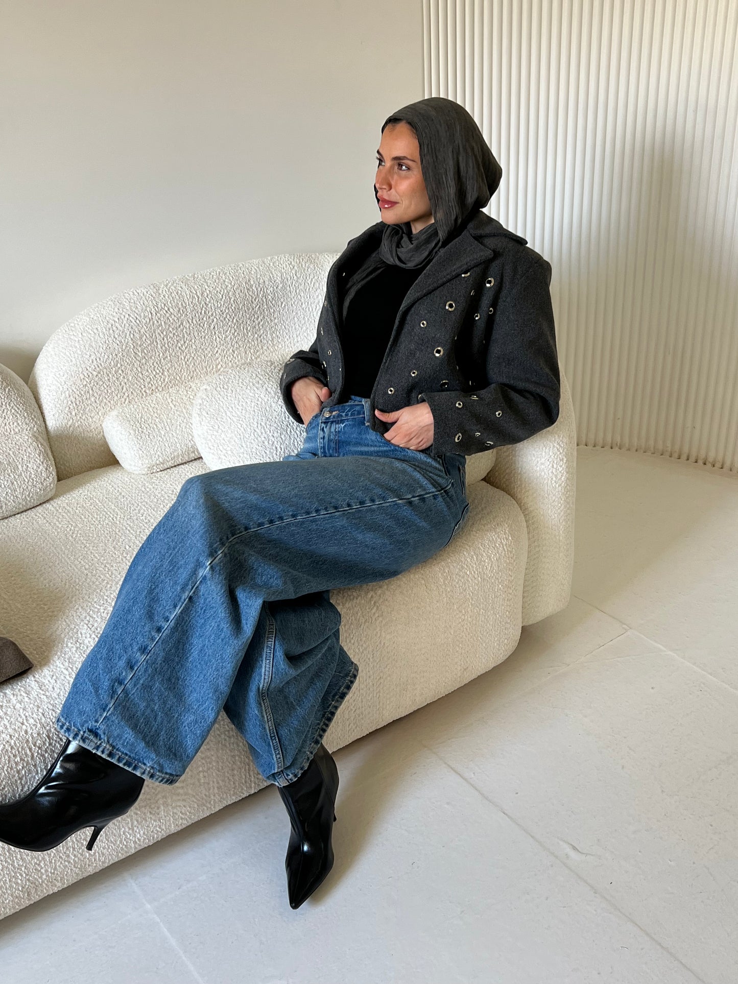 Pierced wool jacket in grey