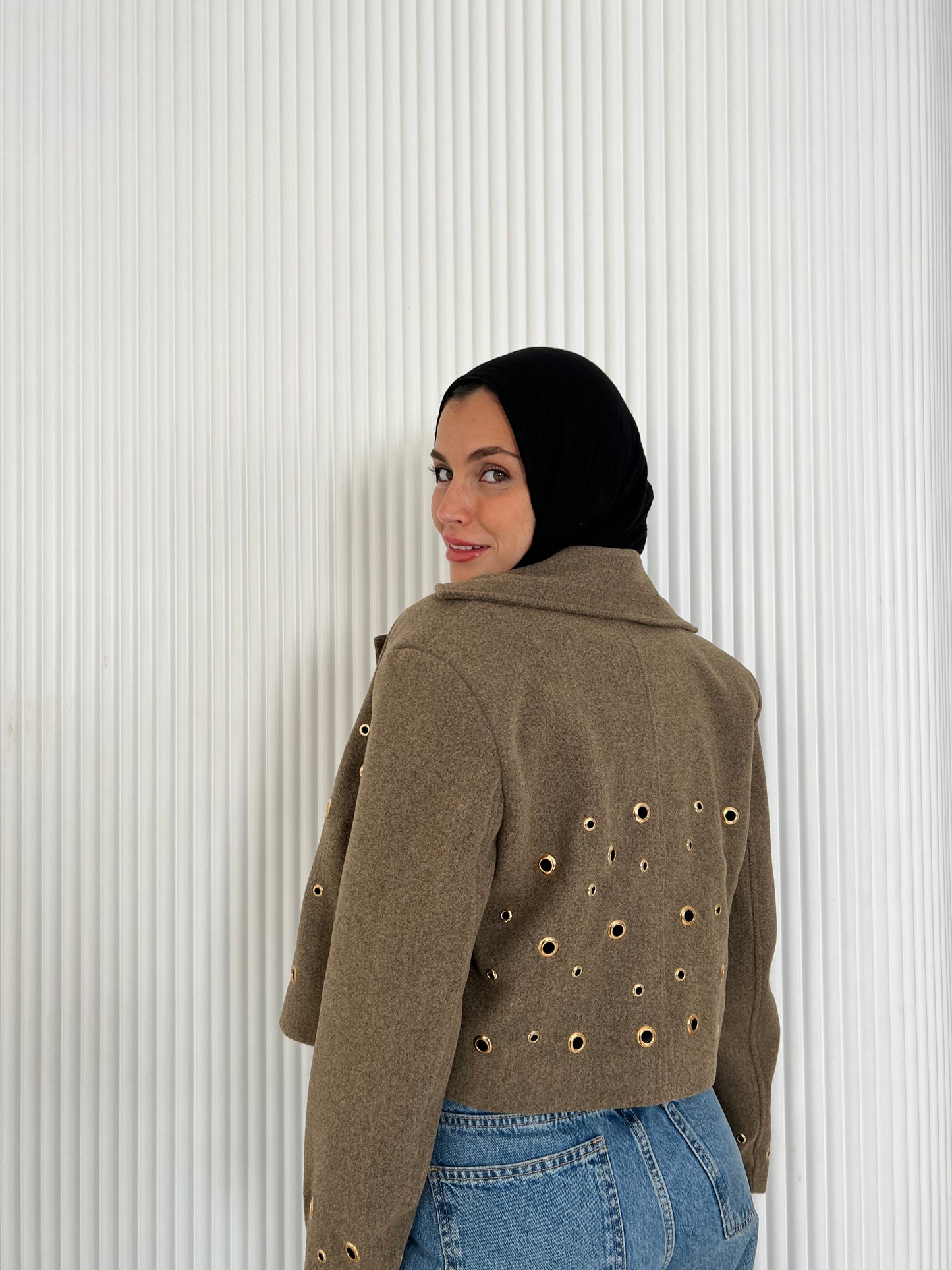 Pierced wool jacket in cafe