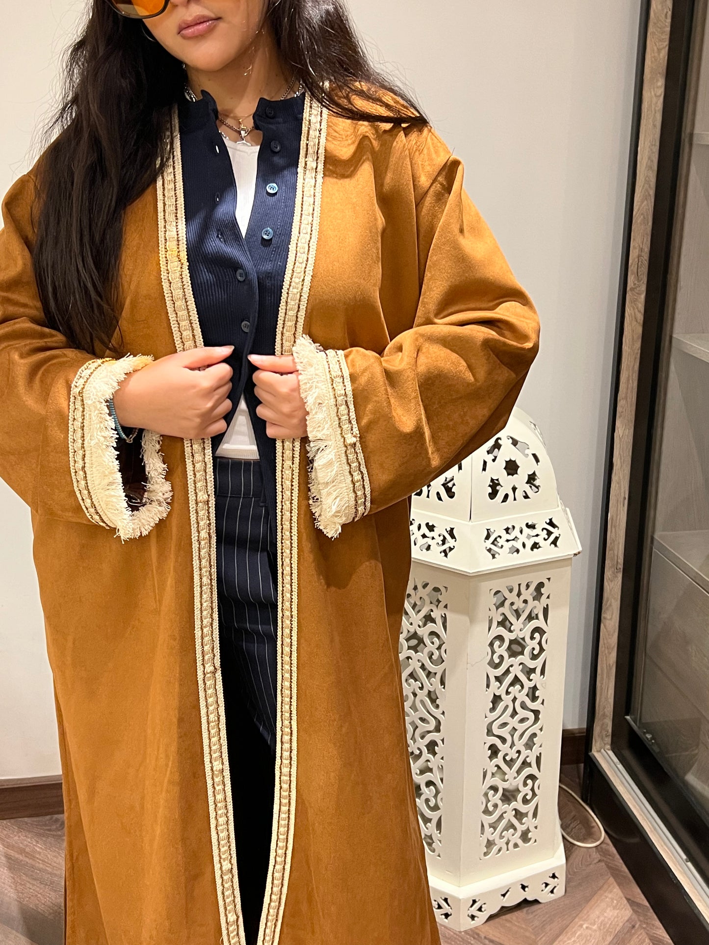 Seuede kaftan in camel