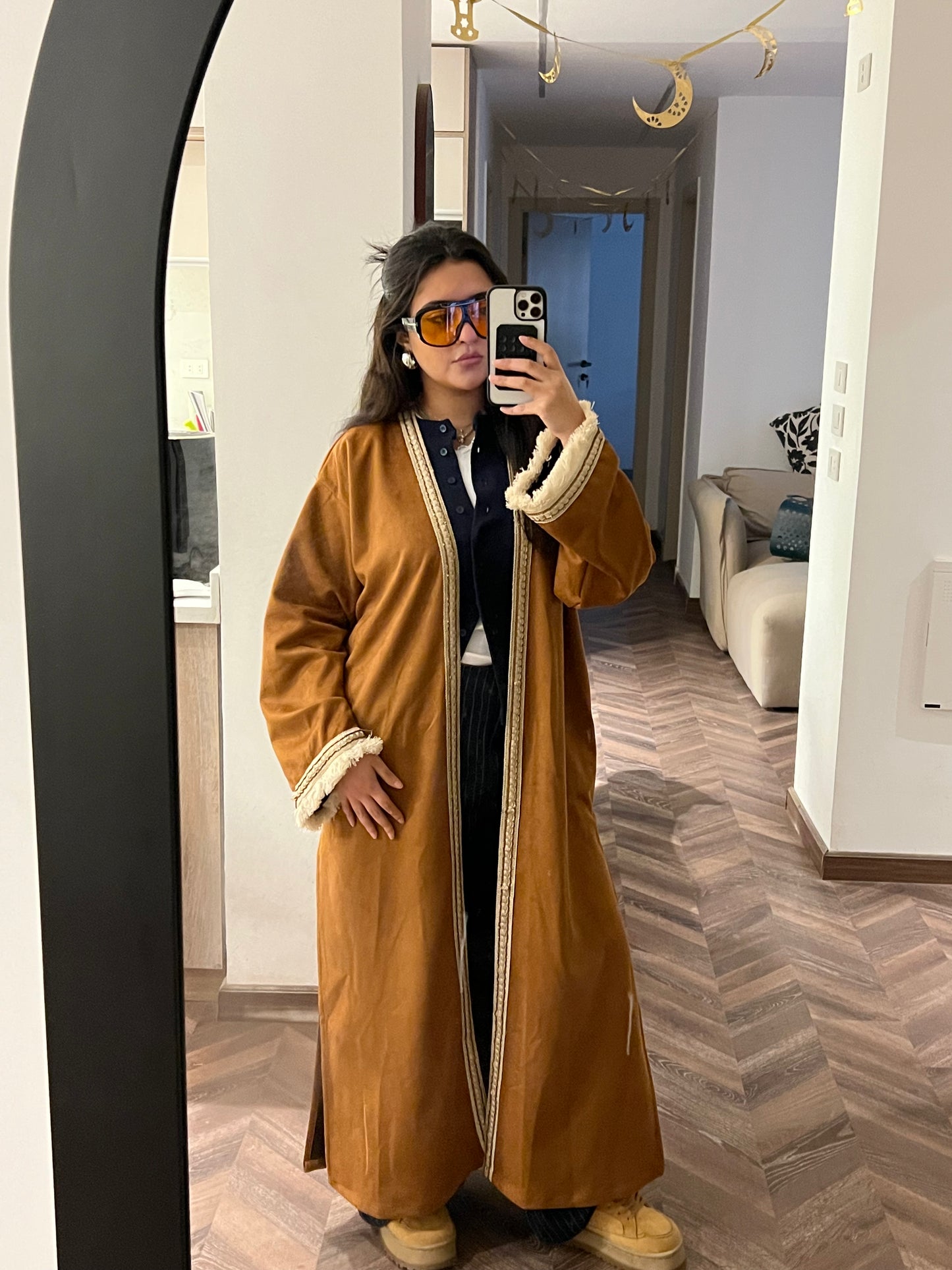 Seuede kaftan in camel