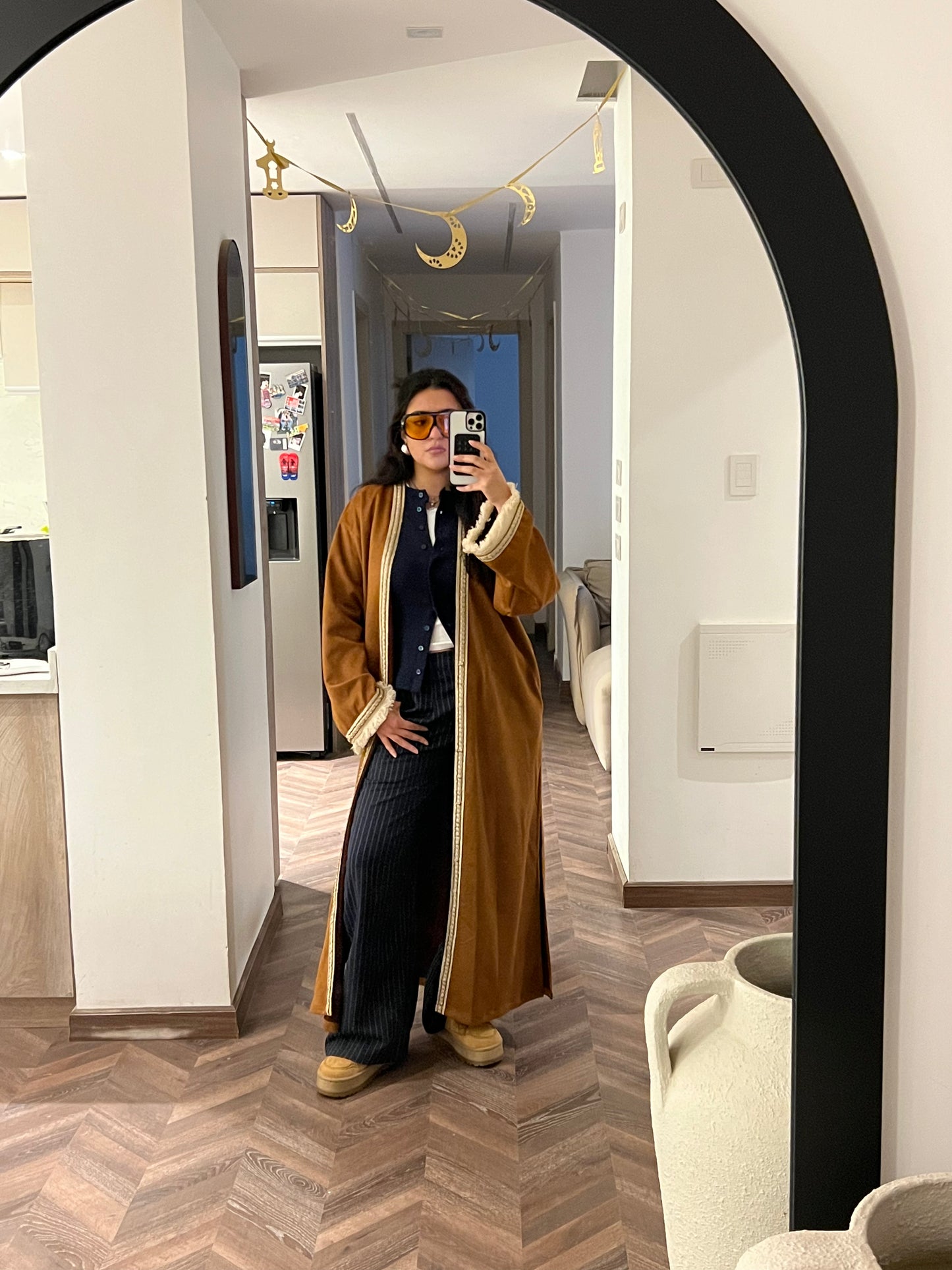 Seuede kaftan in camel