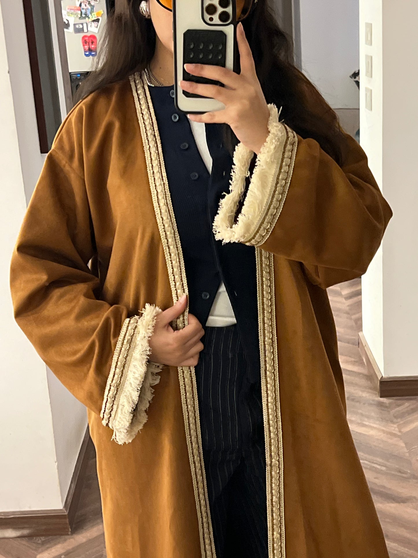 Seuede kaftan in camel