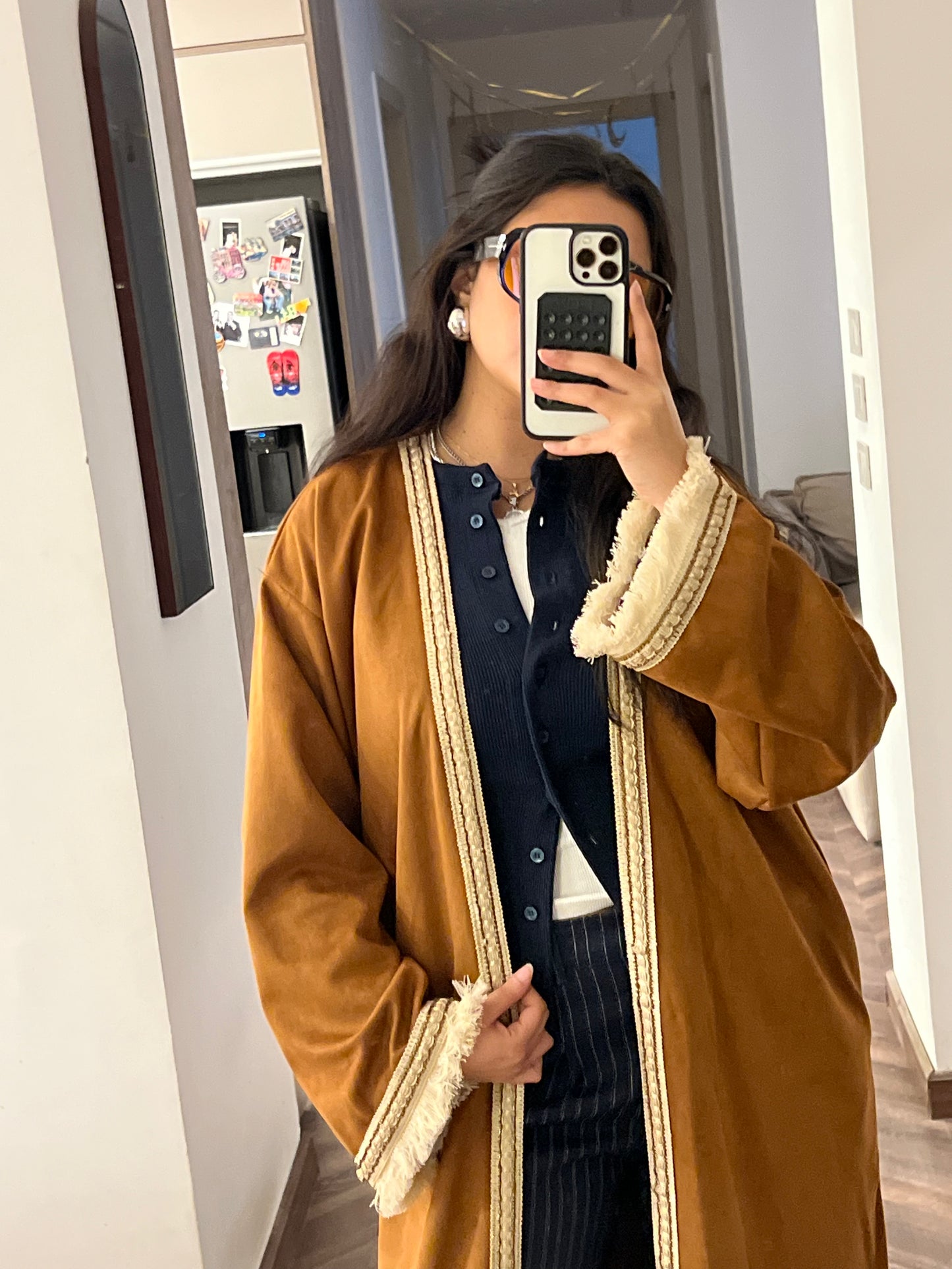 Seuede kaftan in camel