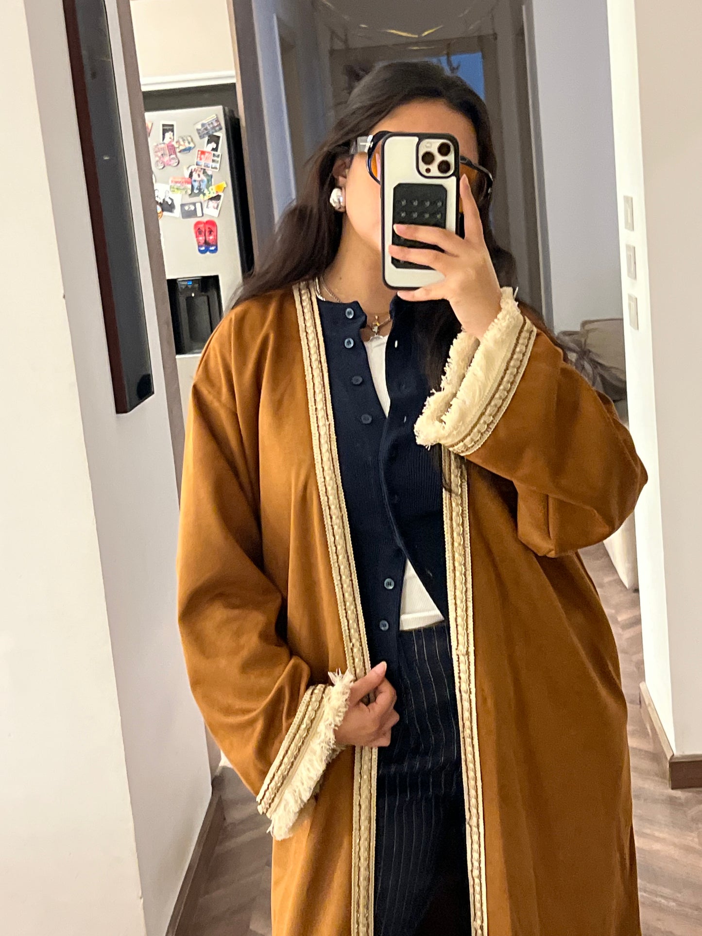 Seuede kaftan in camel