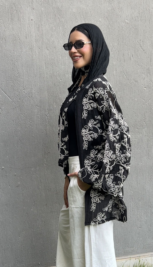 Puffy embroidered cardigan in Black
