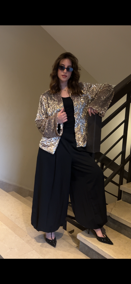 Sequin Spark Blazer In Champagne