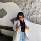 Side Lace up Blazer in Off-white