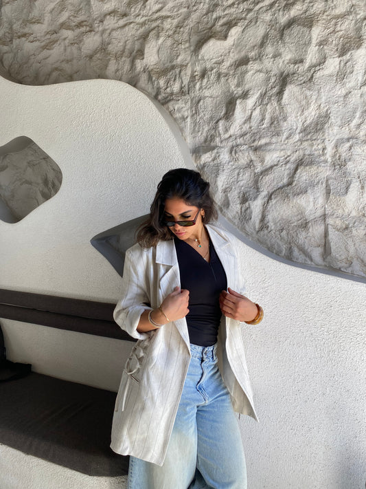 Side Lace up Blazer in Off-white
