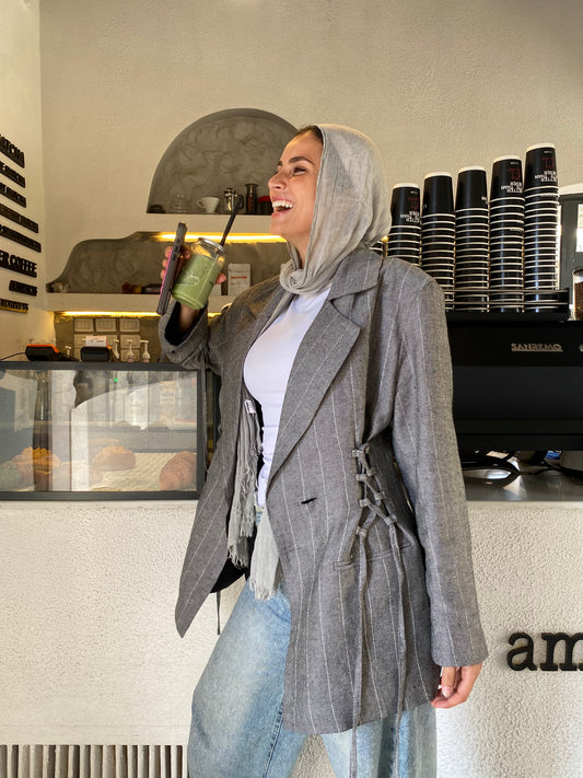 Side Lace up Blazer in grey