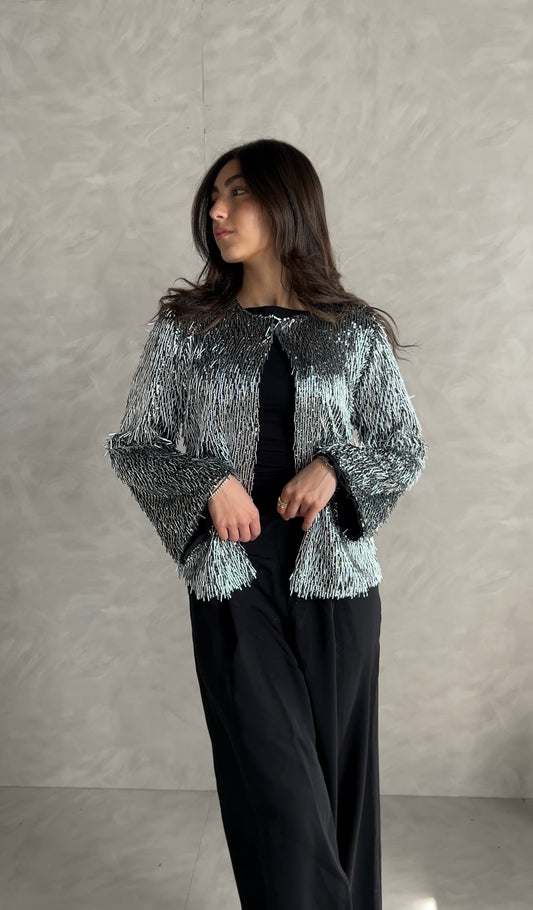 Beaded Shimmer Blazer in silver