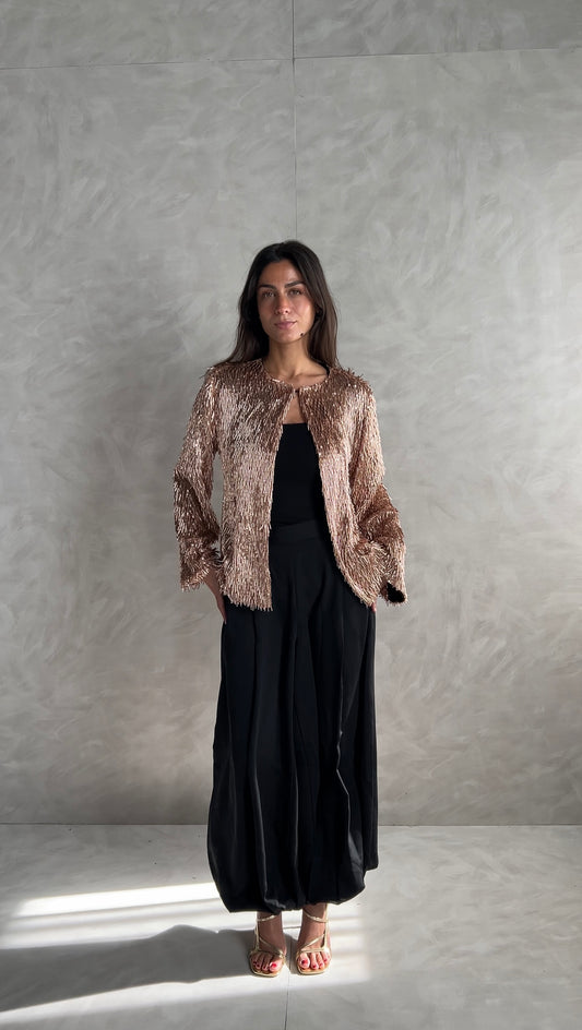 Beaded Shimmer Blazer in Champange